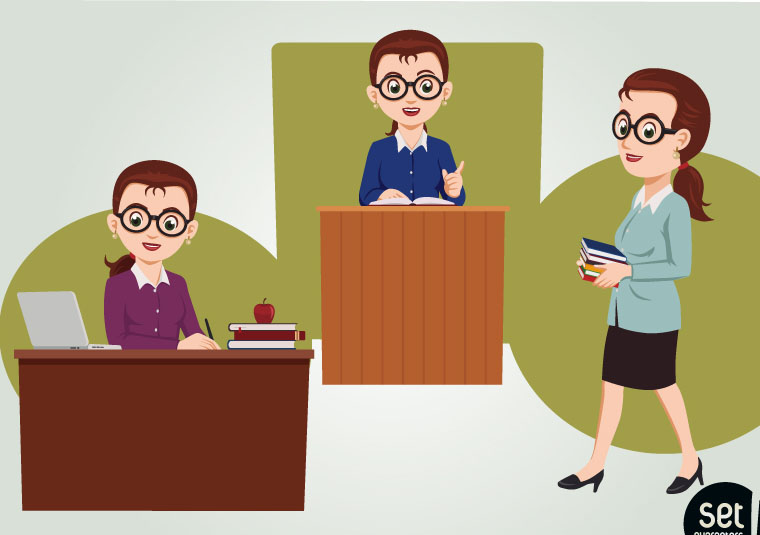 3 female teachers cartoon vector material