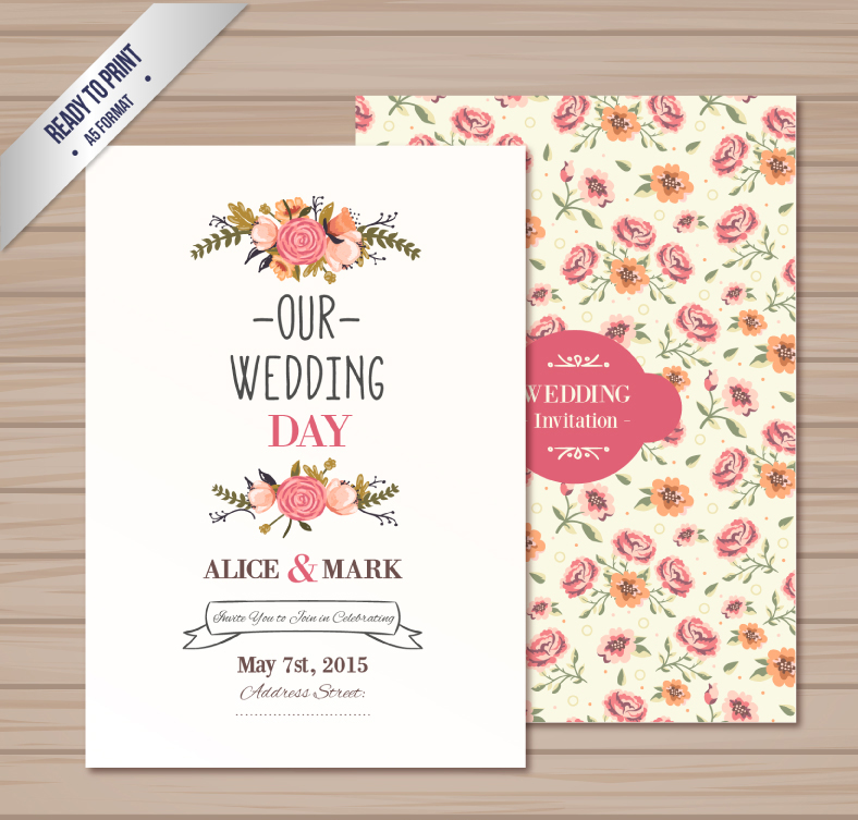 Watercolor floral wedding invitation card vector material
