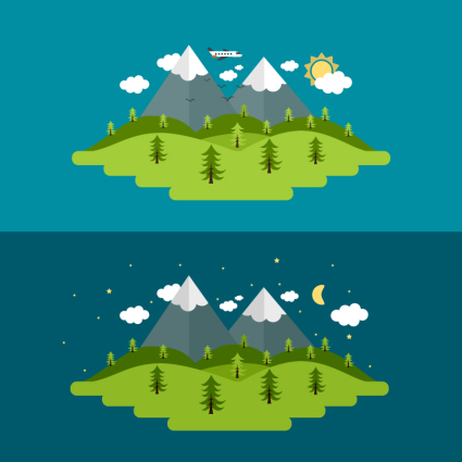 Snowy forest during the day and night vector illustration

