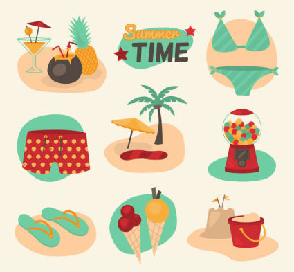 9 summer holiday icon vector material