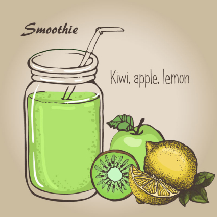 Fresh fruits and smoothies vector material
