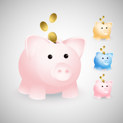 4 pig piggy bank color vector material