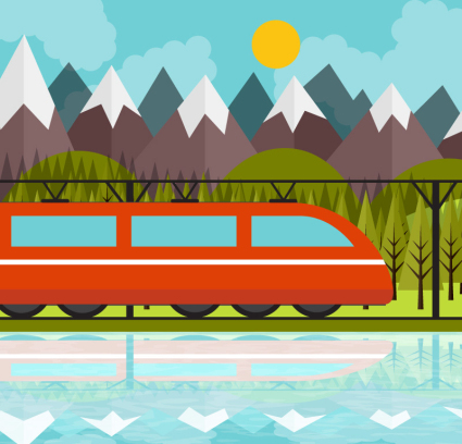 Beautiful scenery along the train and vector material
