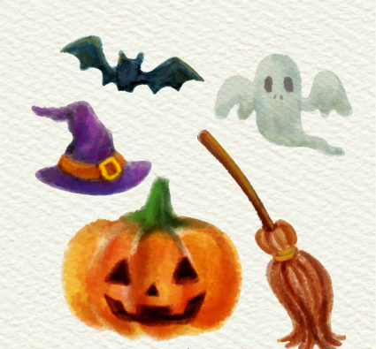 5 Halloween element vector watercolor