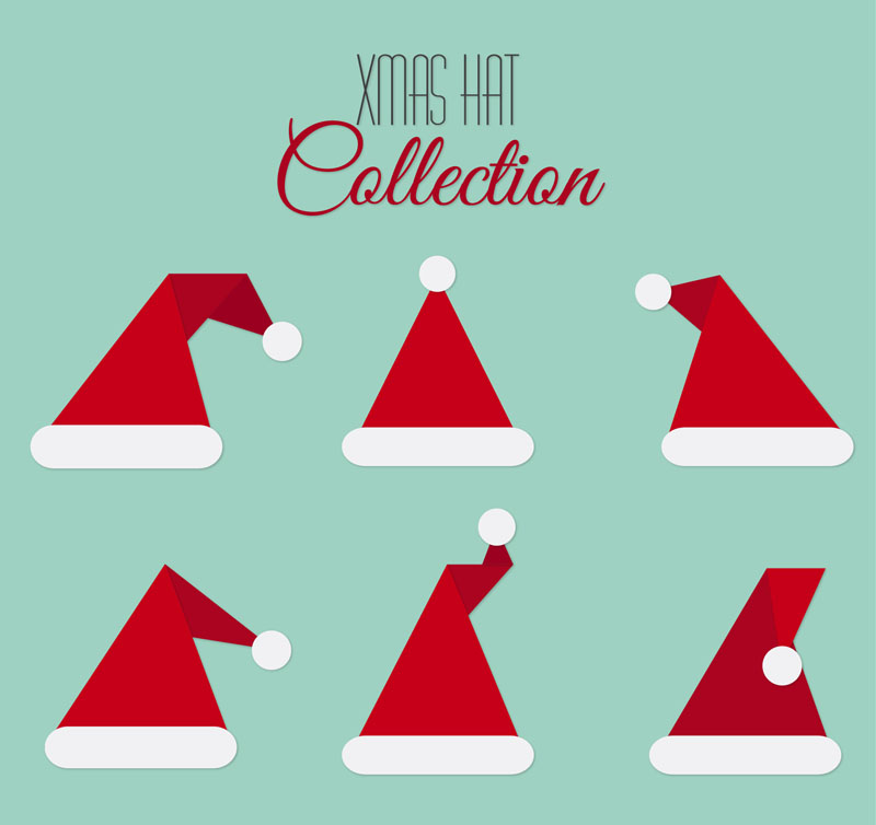 6 red Christmas hat design Vectors