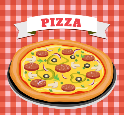 Delicious sausage pizza design vector material