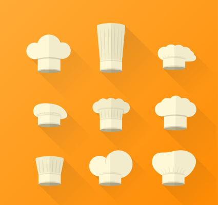 9 white cartoon chef hat vector
