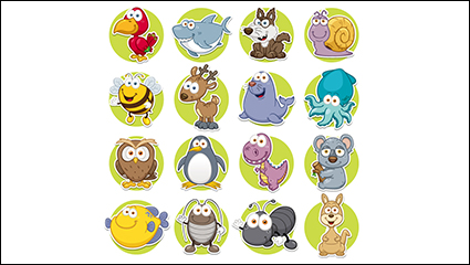 Round of 16 cartoon animal icon vector material