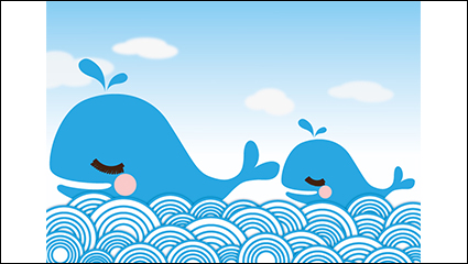 Two blue cartoon whale vector material