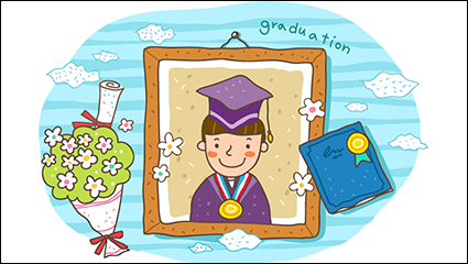 Cartoon boys graduation photo vector material
