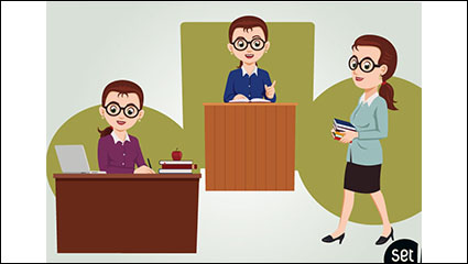 3 female teachers cartoon vector material