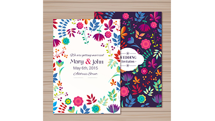 2 cartoon flower wedding invitations vector