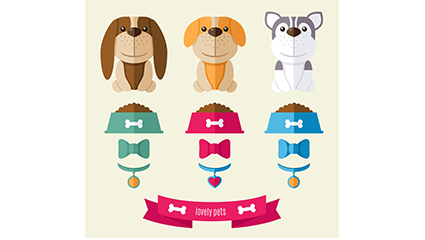 3 pet dogs and pet supplies vector