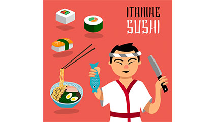 Japanese chef and food vector material