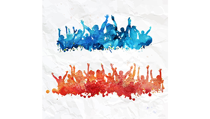 2 Drawing cheering crowd silhouette vector material