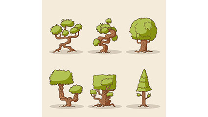 6 cartoon trees vector design