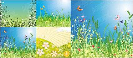flowers and butterflies vector material