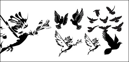 black-and-white doves or silhouette vector material