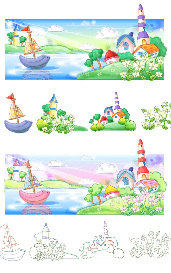 Hand-painted style, summer style series of vector -1