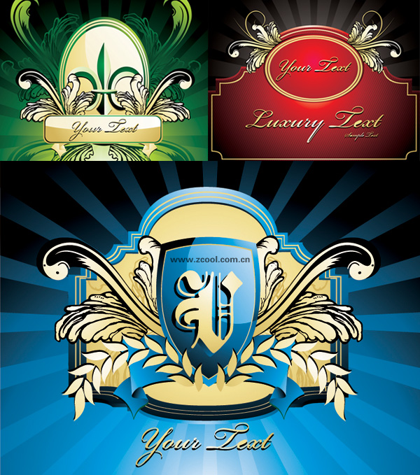 3 European shield pattern vector material