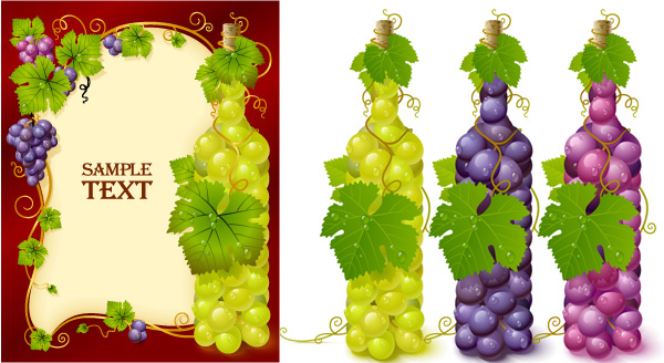 Bottles filled with grape vector material