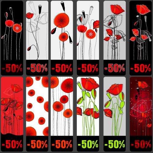 Flowers topic discount tag vector material