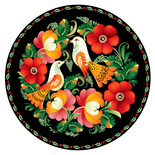 Colorful folk art painting vector - 02