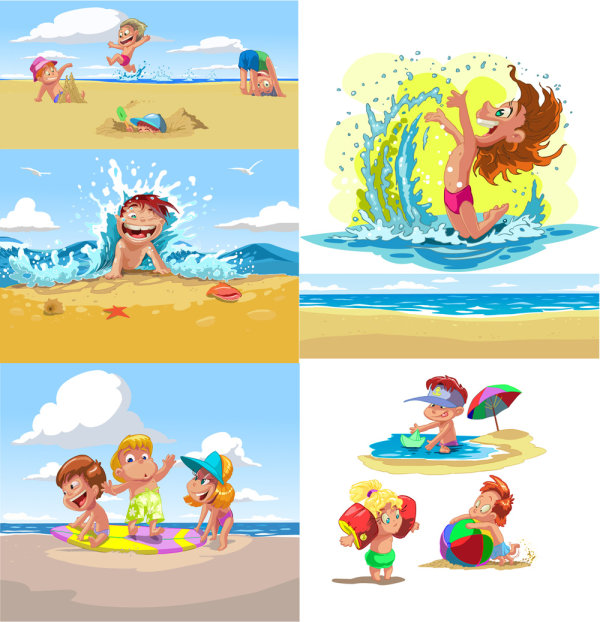Cartoon children's summer beach - vector