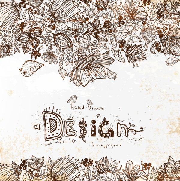 Retro line art floral background 01 - vector material