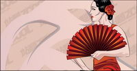 Woman holding folding fan Vector material