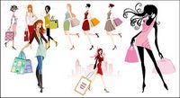 Fashion shopping girls vector material