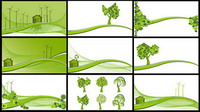 Wind power, reduce emissions, trees, hillsides vector material