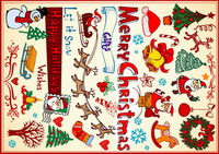 Christmas trees, Christmas wreaths, candles, bells