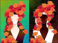 Woman with flowers Vector material -2