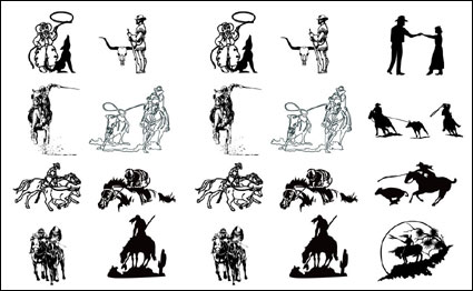 Black and white picture cowboy series 1-  vector material