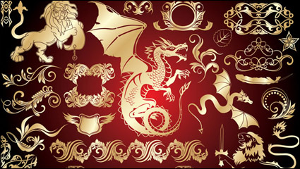 Golden European design elements vector material -3