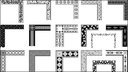 Black and white pattern border corner 03 - vector