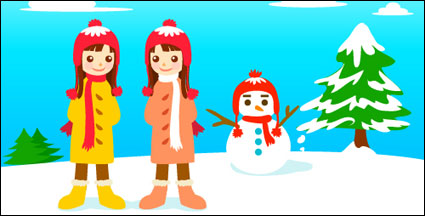 Snowman and the little girl vector