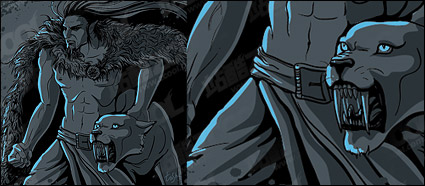 Comic style characters and leopard vector material